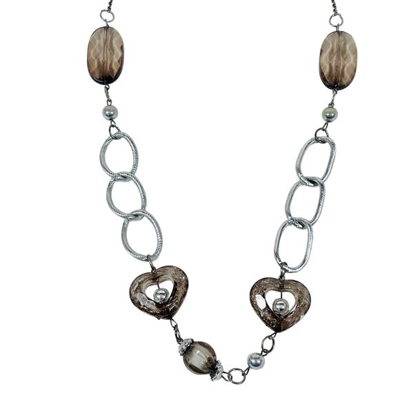 Vintage Crystal Acrylic Gray Fashion Necklaces Heart Pendants Jewelry 13" - Picture 2 of 8